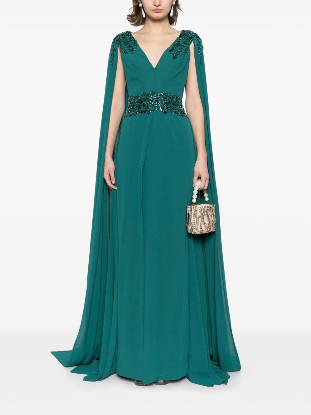 CREPE DRESS WITH CAPE