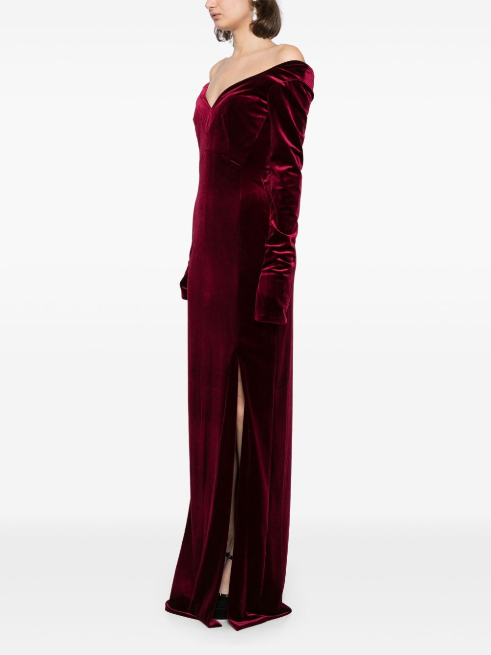 VELVET LONG FITTED DRESS
