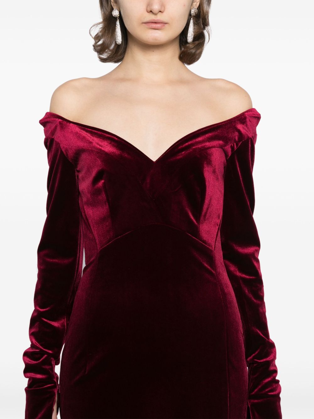 VELVET LONG FITTED DRESS