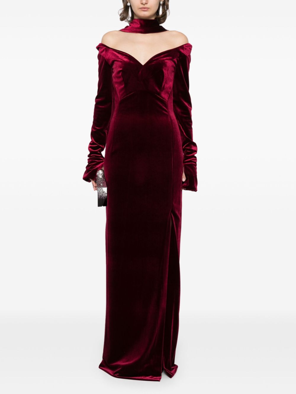 VELVET LONG FITTED DRESS