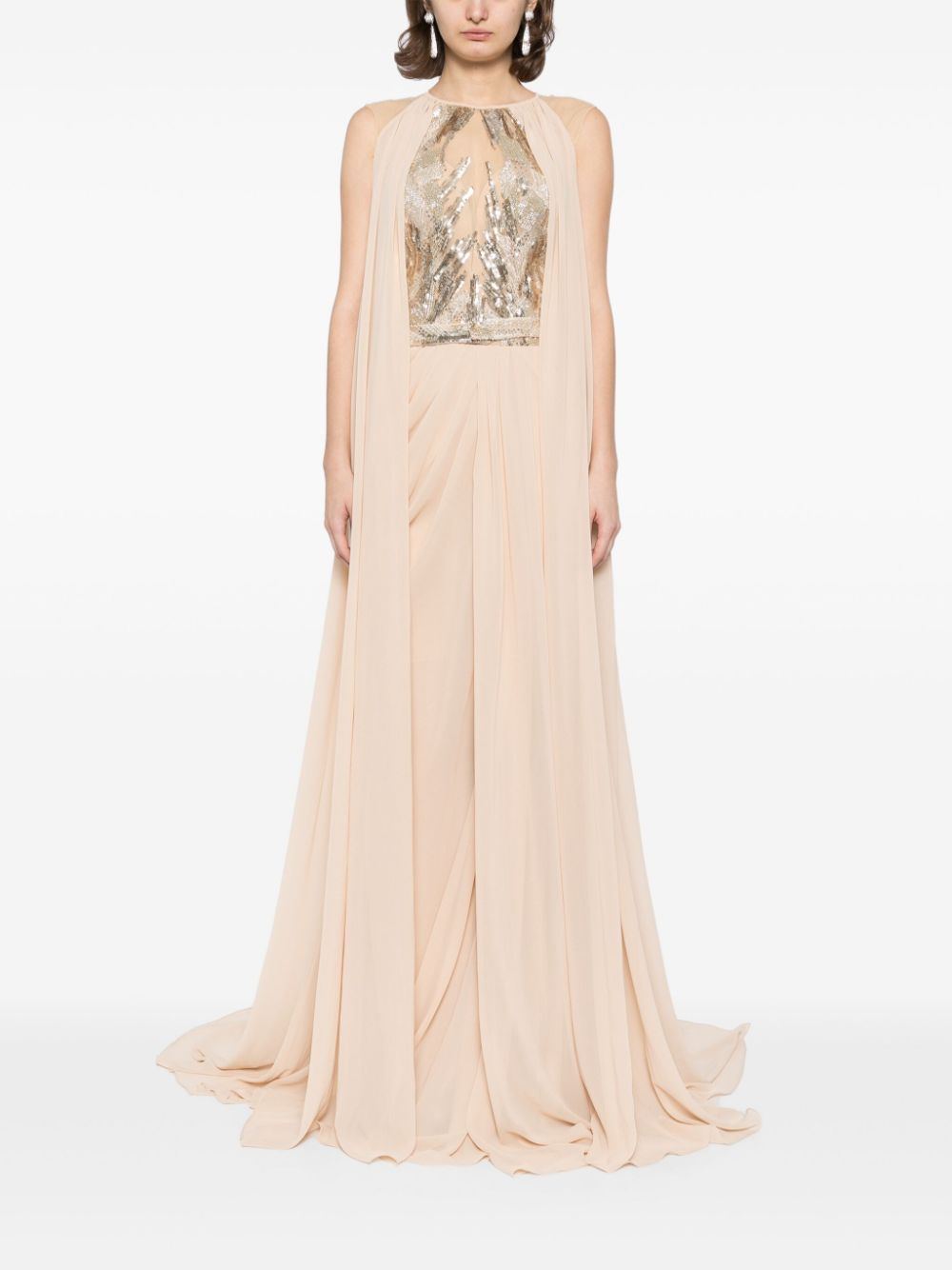 PLEATED DRESS WITH CAPE