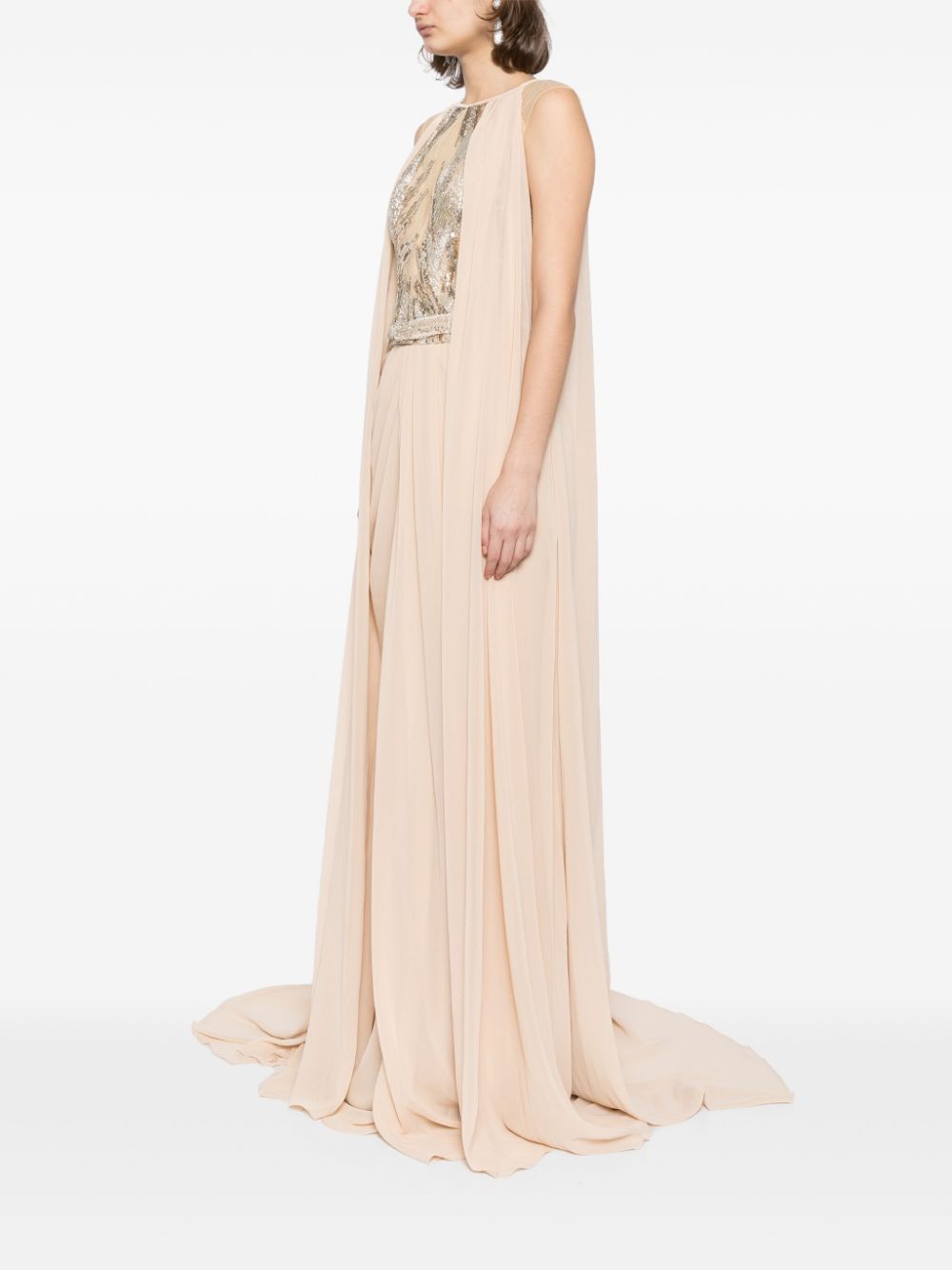 PLEATED DRESS WITH CAPE