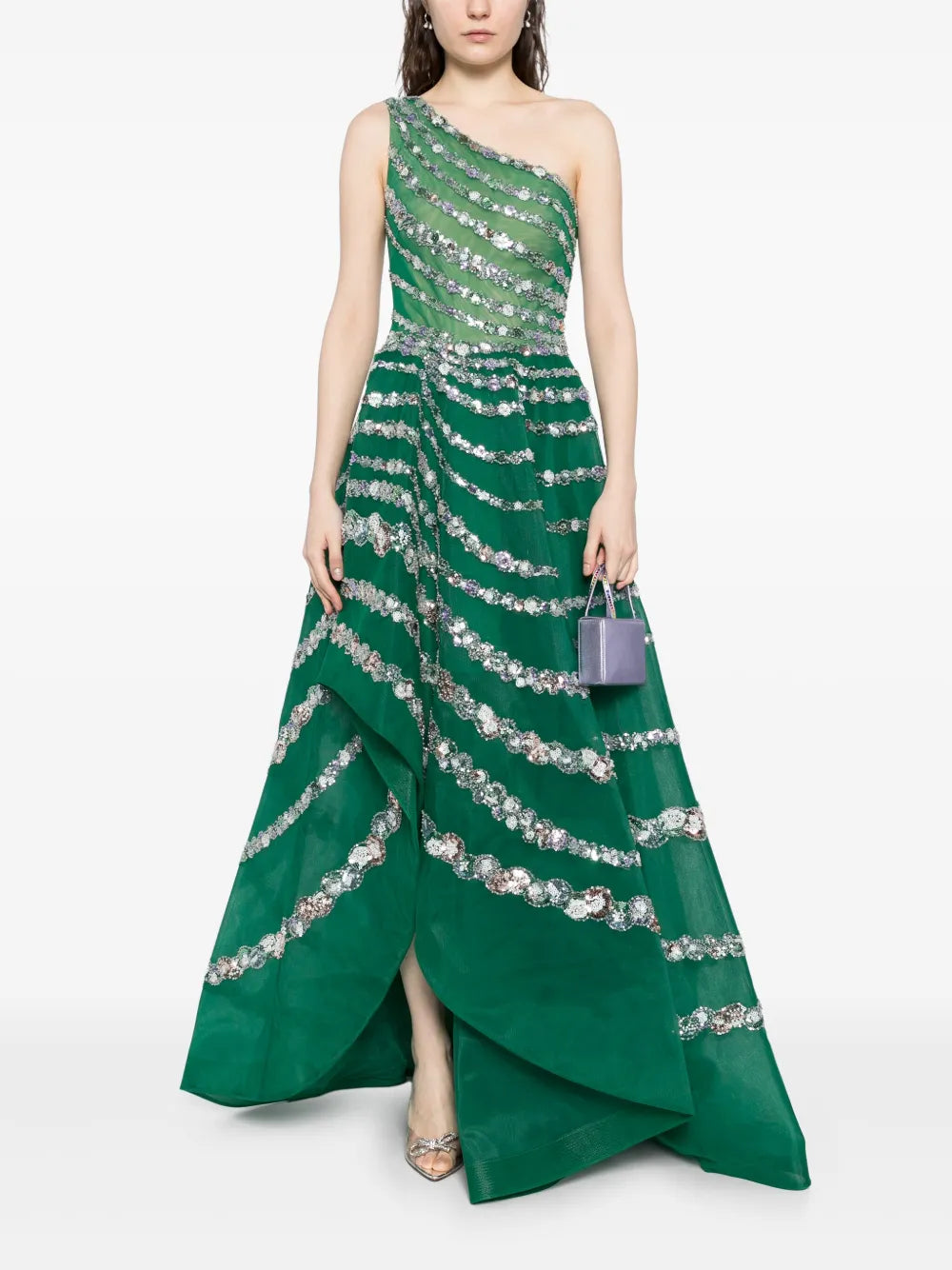 ONE SHOULDER ASYMMETRIC, BEADED DRESS