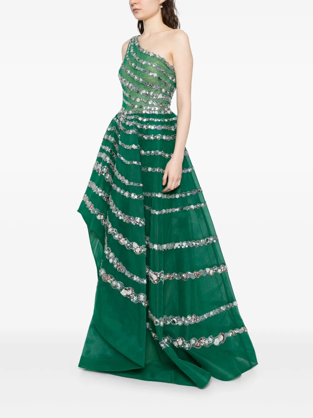 ONE SHOULDER ASYMMETRIC, BEADED DRESS