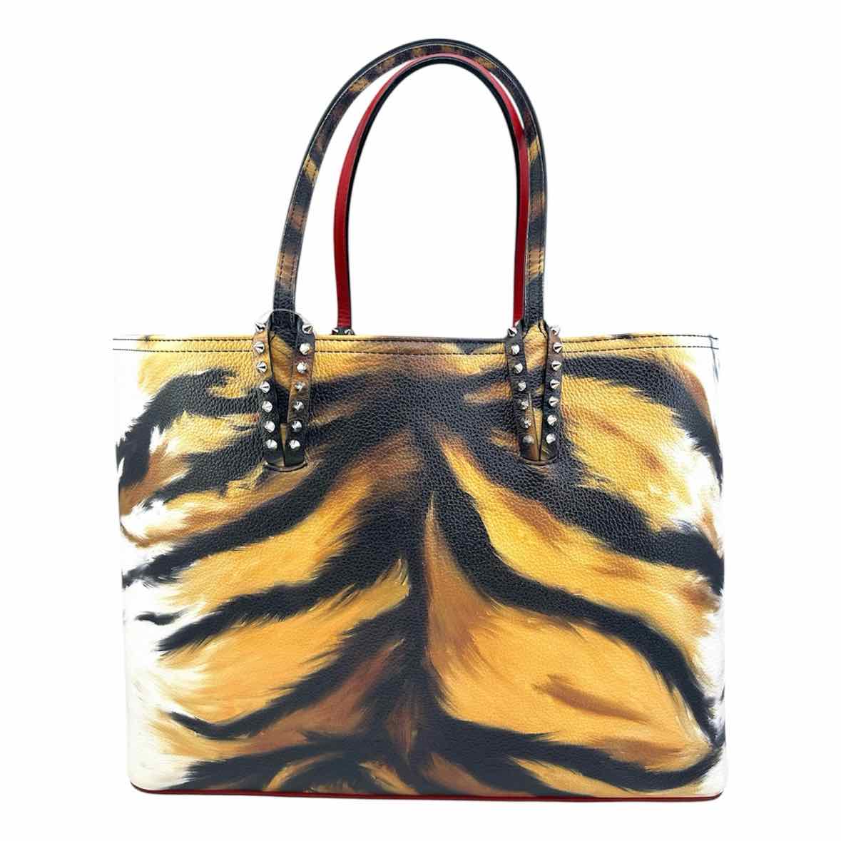 CHRISTIAN LOUBOUTIN Cabata Camel, White Leather Tiger Handbag