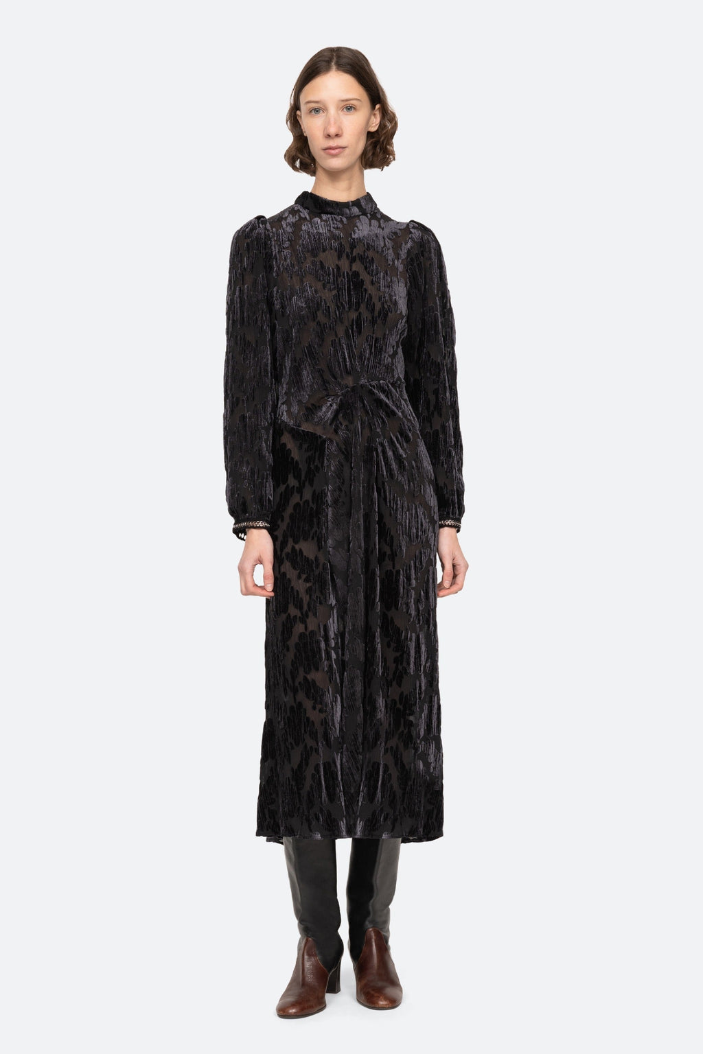 SEA NEW YORK.REGINE BURNOUT L/SLV MIDI DRESS )