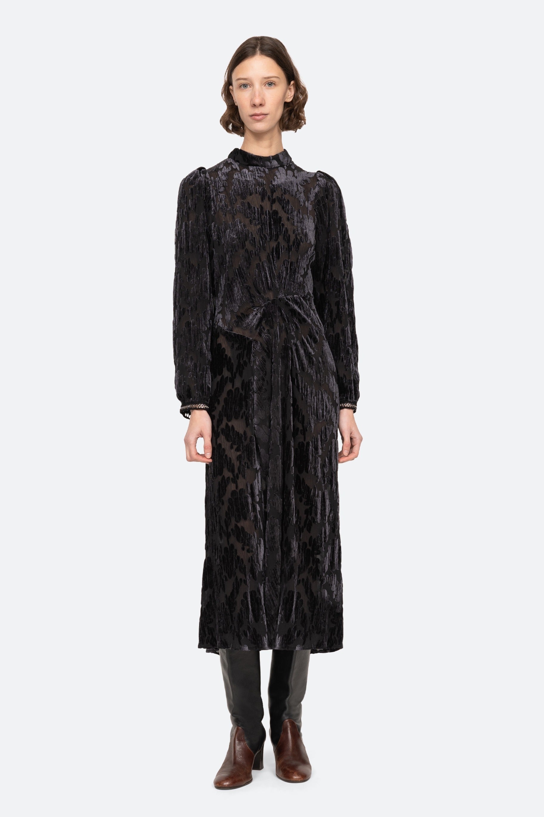 SEA NEW YORK.REGINE BURNOUT L/SLV MIDI DRESS )