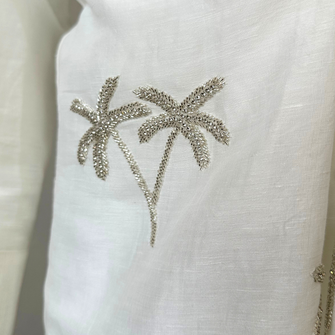 Citrus Silver Palm Shirt Dress - White