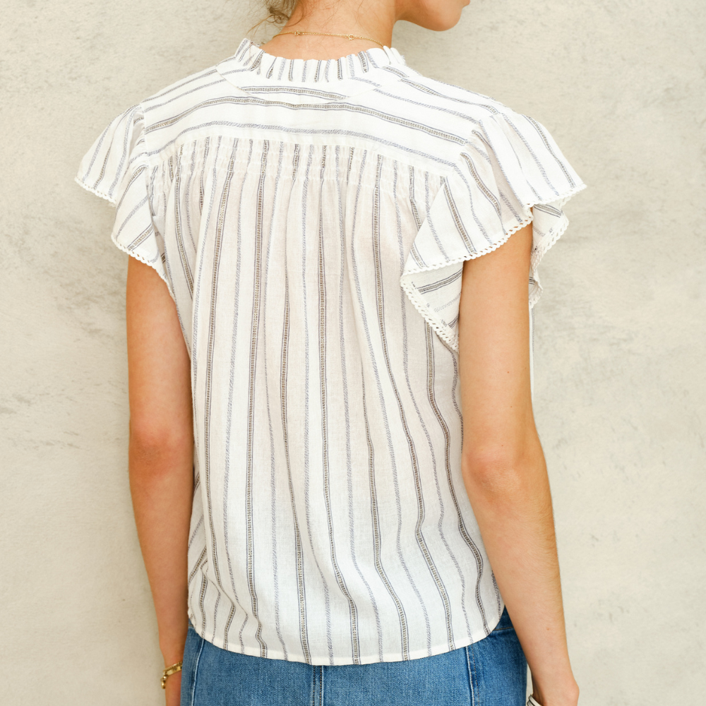 M.A.B.E Alma S/S Top - Ecru Stripe