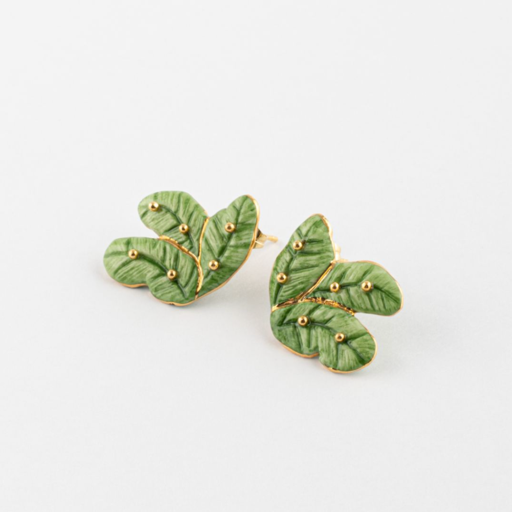 Nach Banana Tree Leaves Stud Earrings