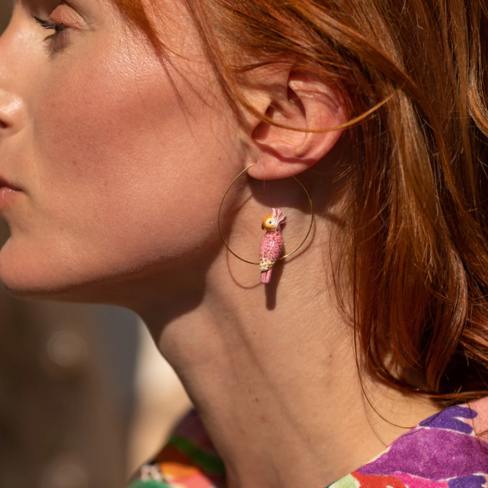 Nach Pink Cockatoo Hoop Earrings