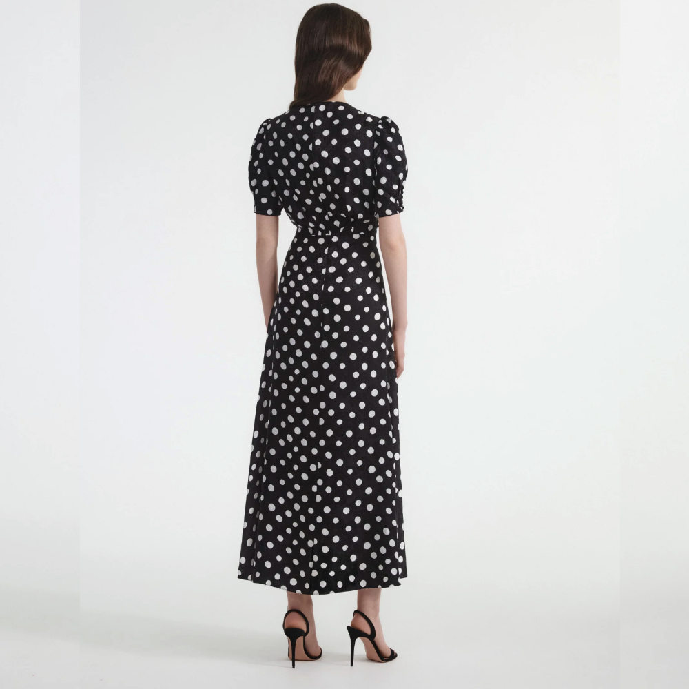 Saloni Lea Long Dress - Polka Dot Flower