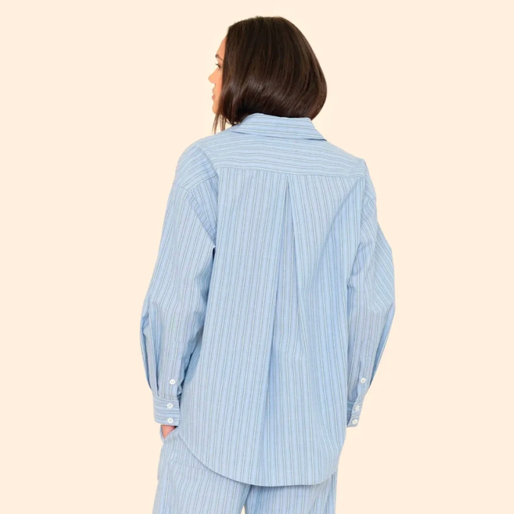 Xirena Hayven Shirt - Chambray Teal Stripe