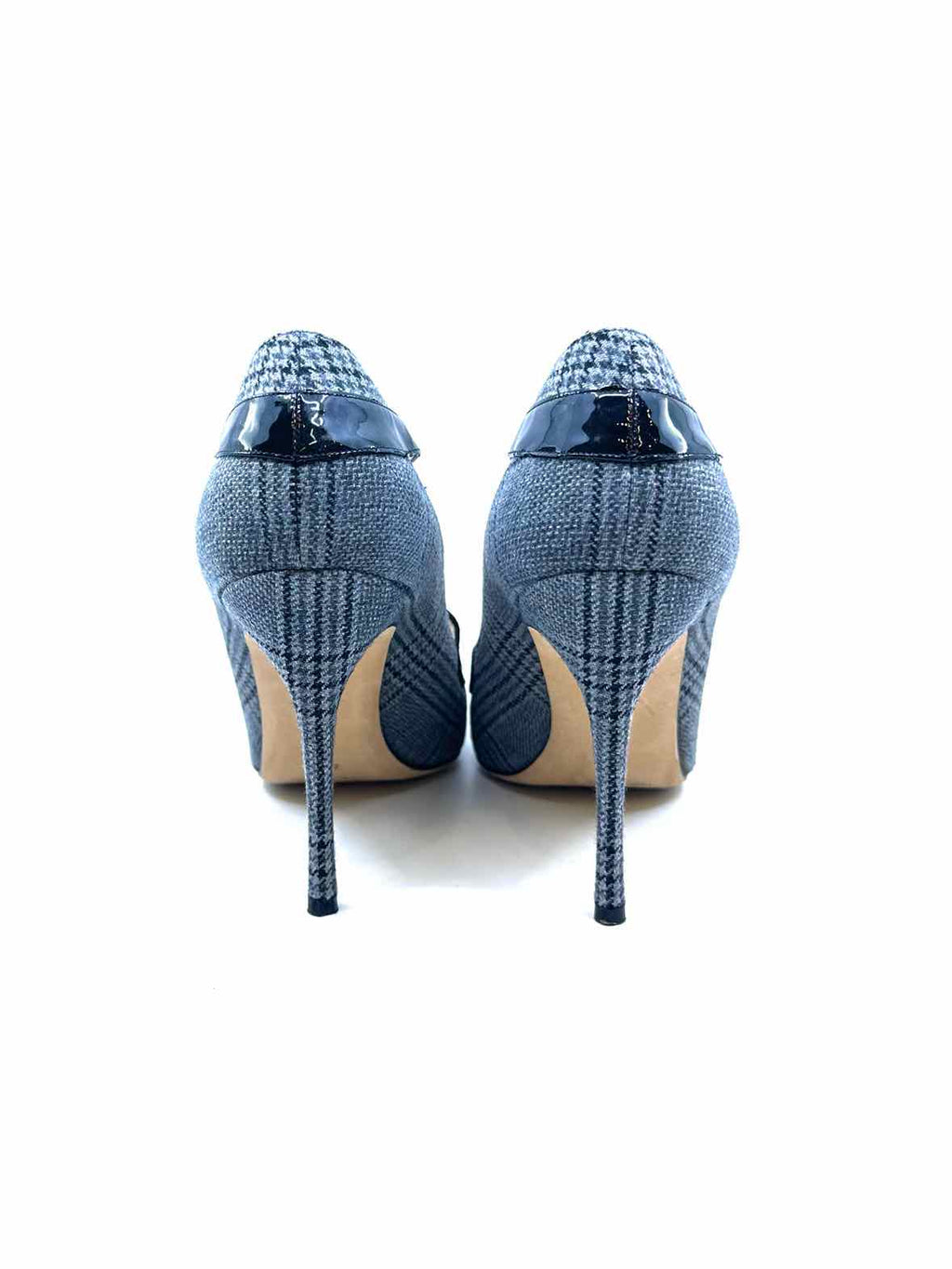 MANOLO BLAHNIK Size 10.5 Grey Fabric Plaid Pumps