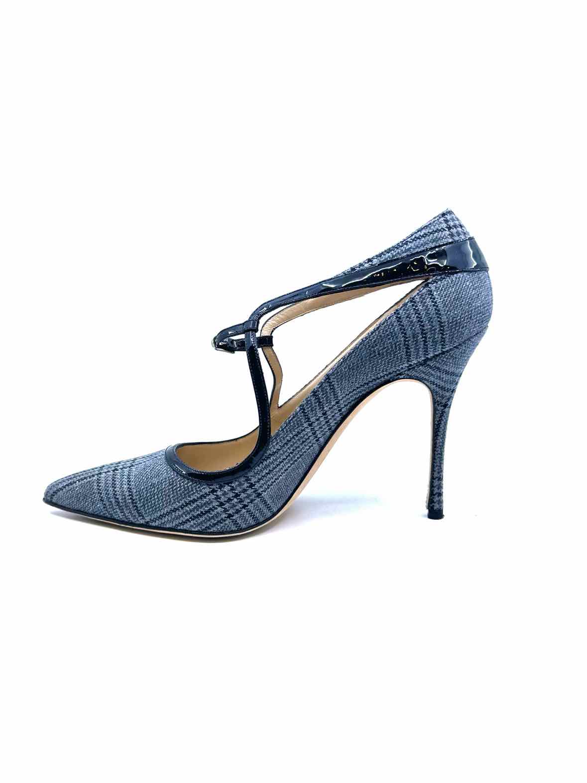 MANOLO BLAHNIK Size 10.5 Grey Fabric Plaid Pumps