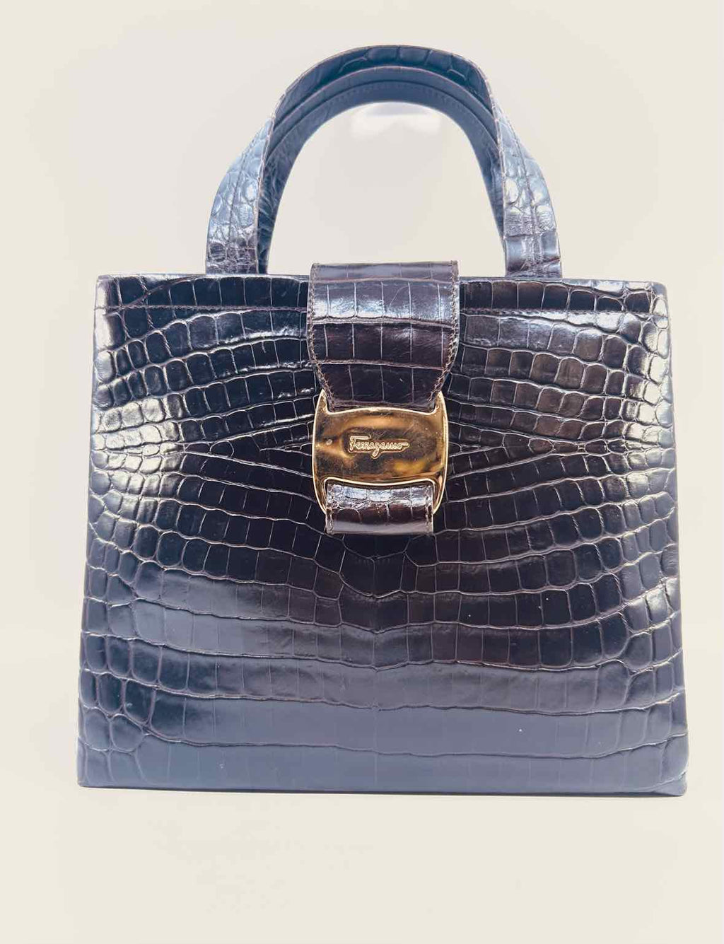 FERRAGAMO Brown Crocodile Handbag