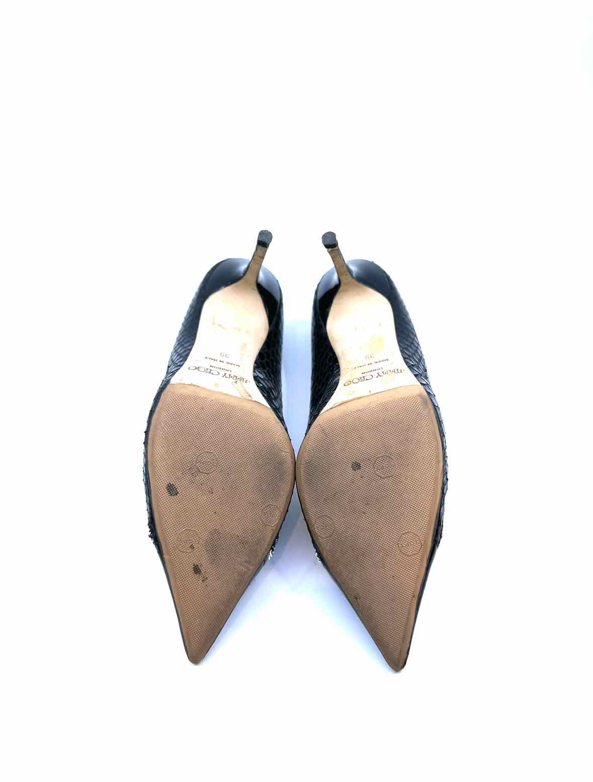 JIMMY CHOO Size 9 Black Snakeskin Solid Pumps