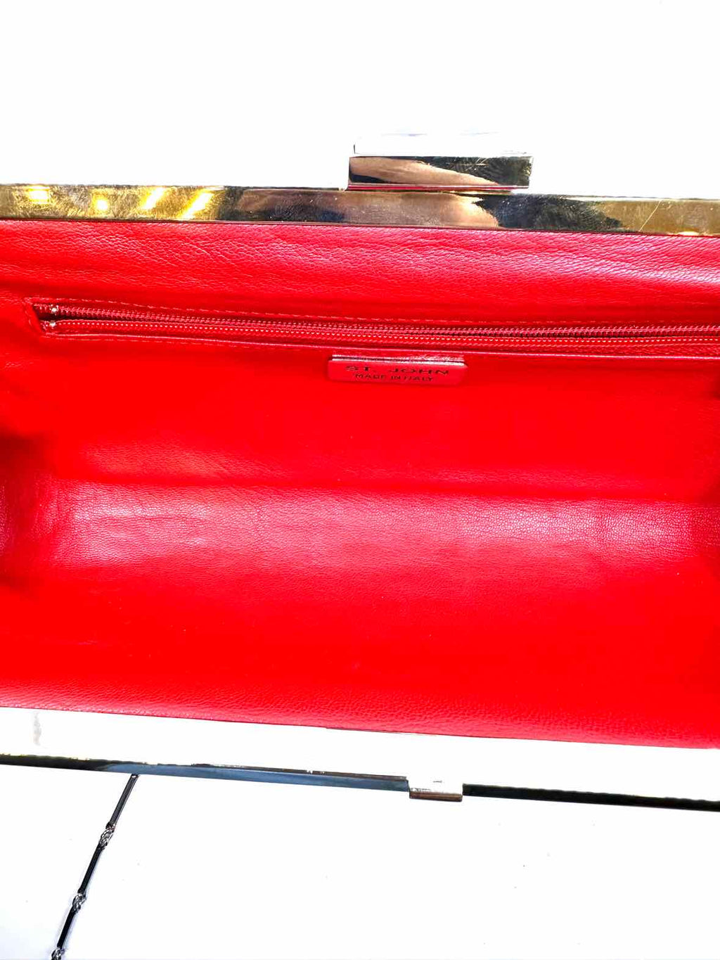 ST JOHN Pink Leather Snakeskin Clutch