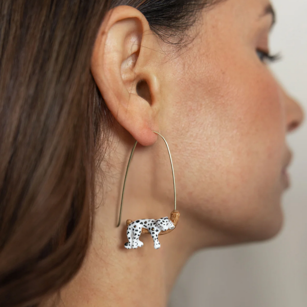 Nach White Leopard Hoop Earrings
