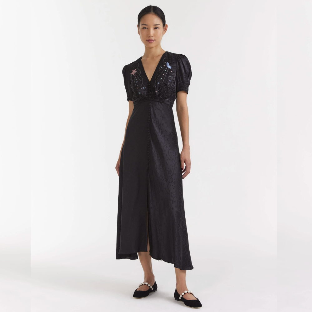 Saloni Lea Long Dress - Astro Black