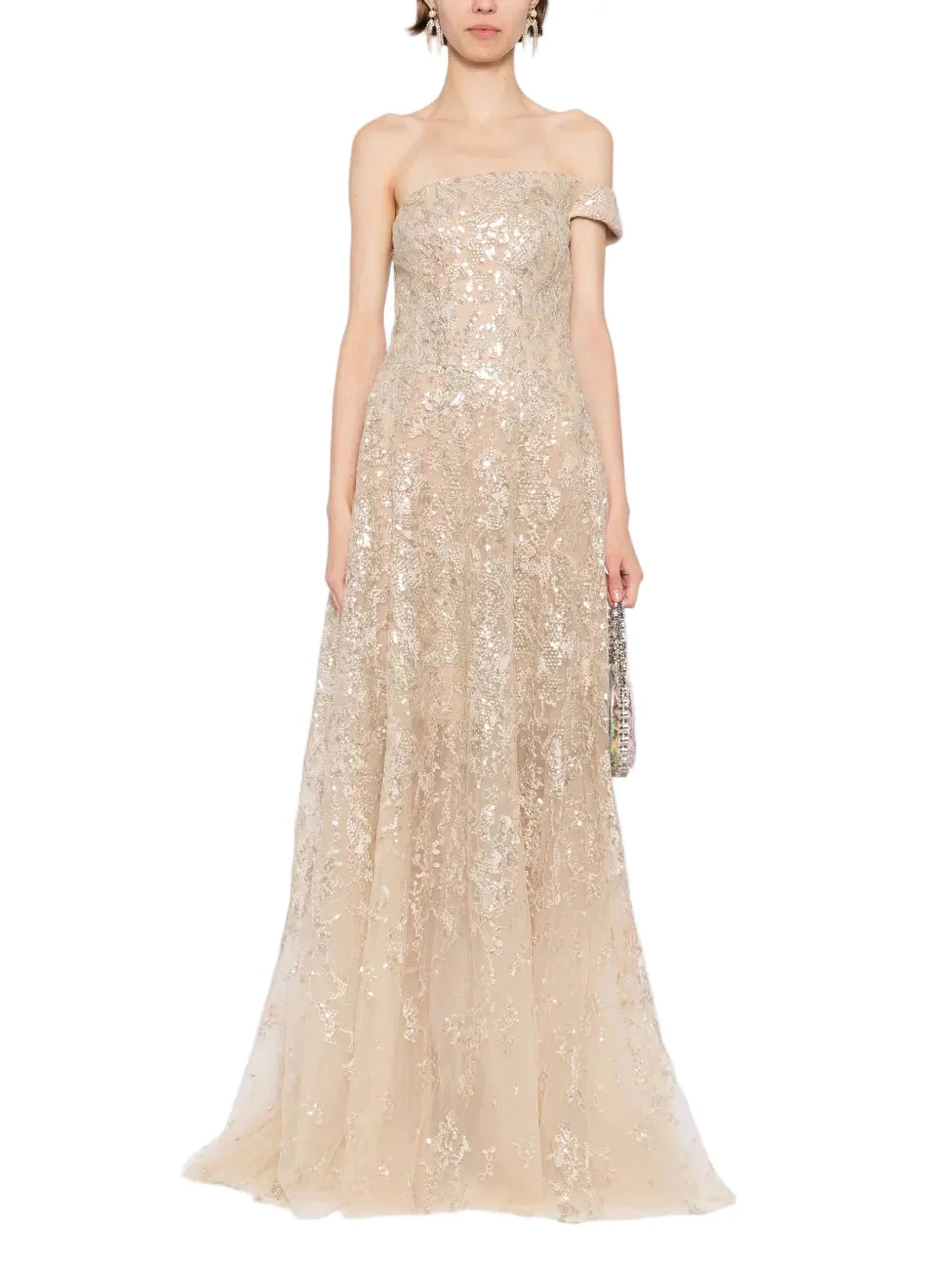OFF-SHOULDER LONG EMBROIDERED DRESS