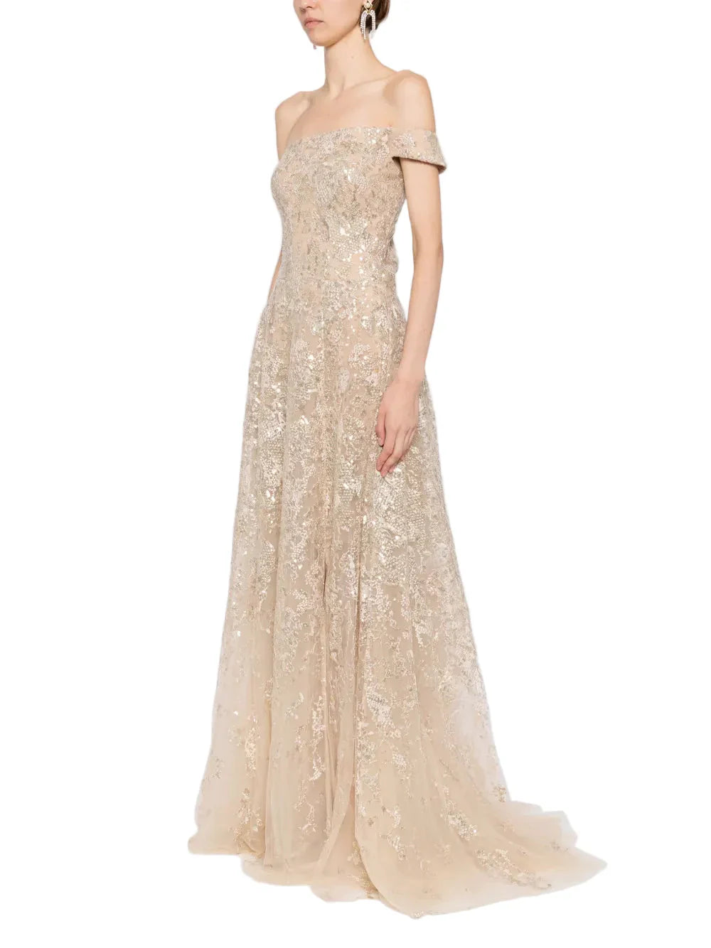 OFF-SHOULDER LONG EMBROIDERED DRESS
