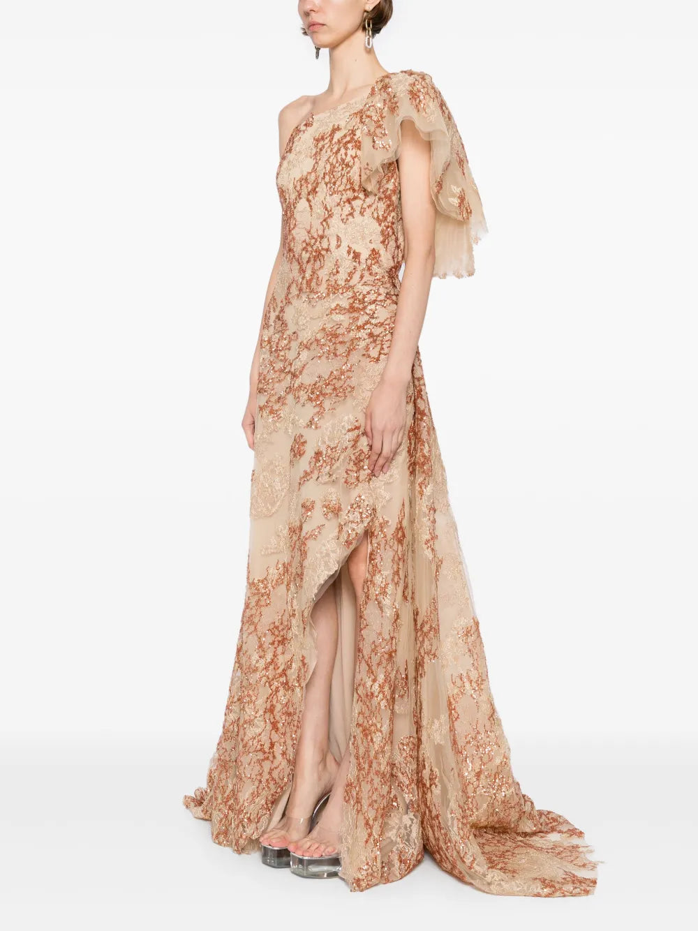 EMBROIDERED ONE-SHOULDER DRESS