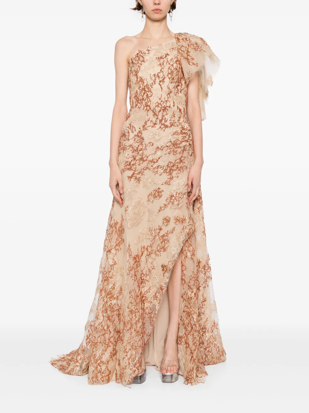 EMBROIDERED ONE-SHOULDER DRESS