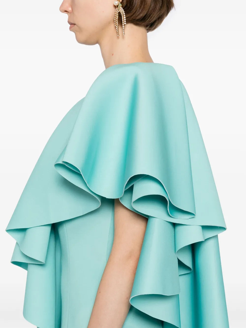 RUFFLED SCUBA LONG DRESS