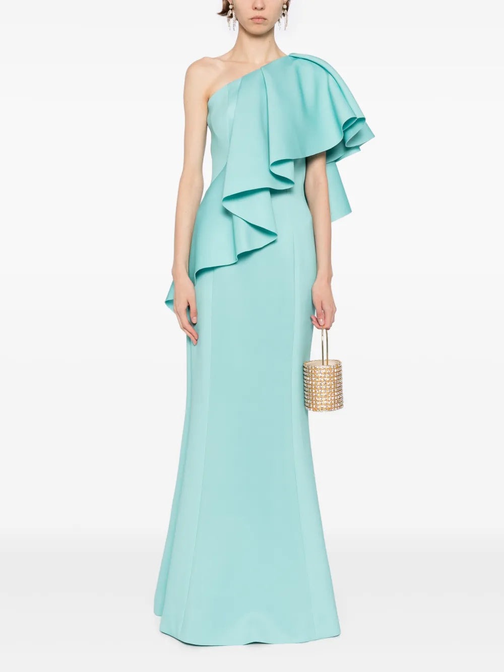 RUFFLED SCUBA LONG DRESS