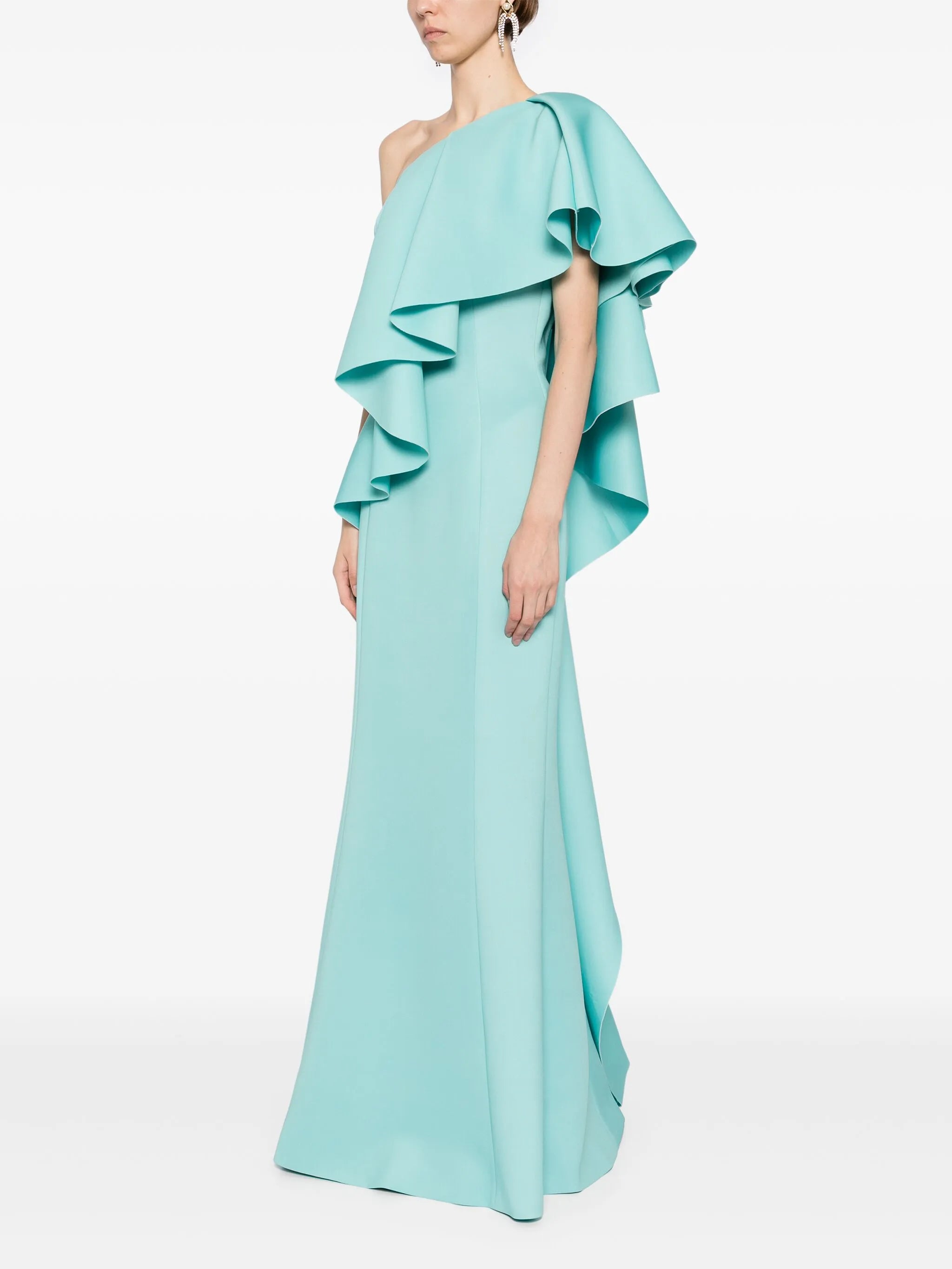 RUFFLED SCUBA LONG DRESS