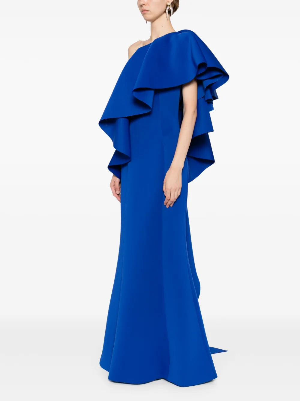 RUFFLED SCUBA LONG DRESS