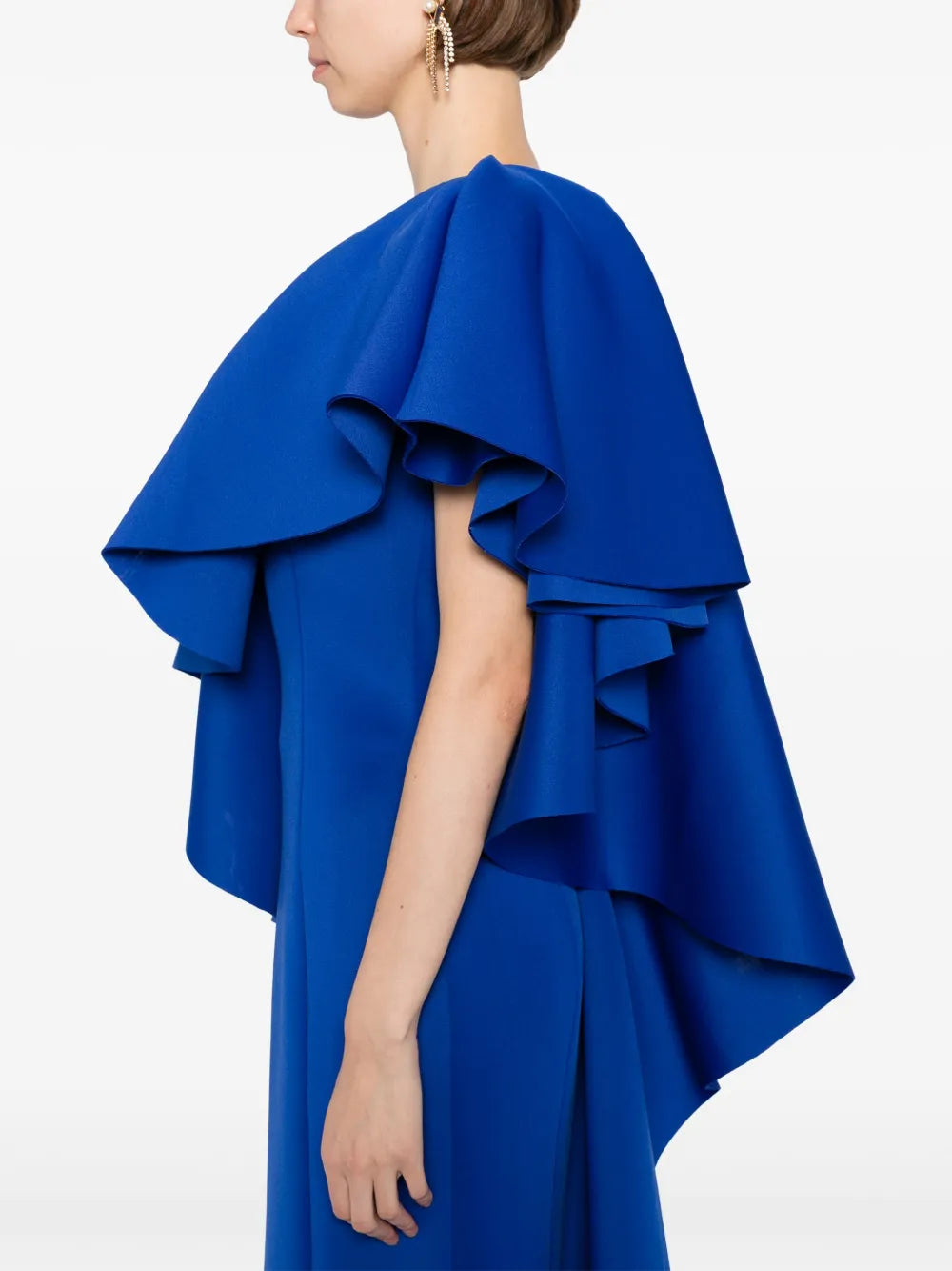 RUFFLED SCUBA LONG DRESS