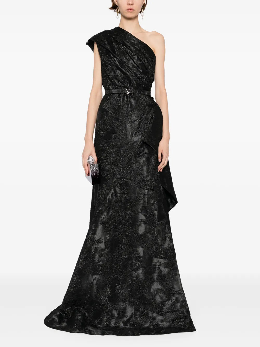 ONE -SHOULDER BROCADE DRESS