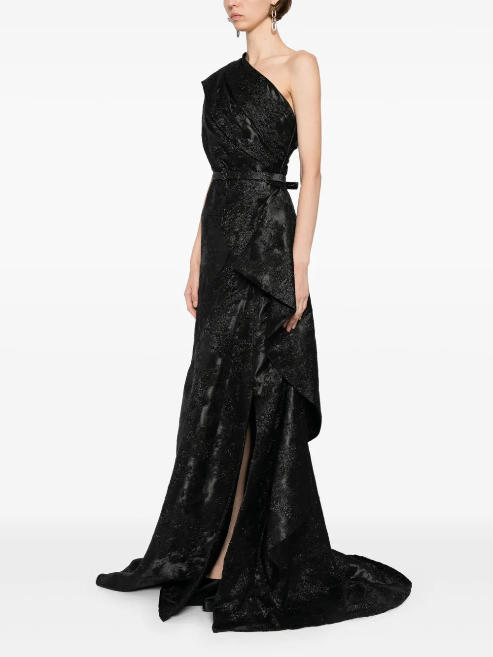 ONE -SHOULDER BROCADE DRESS