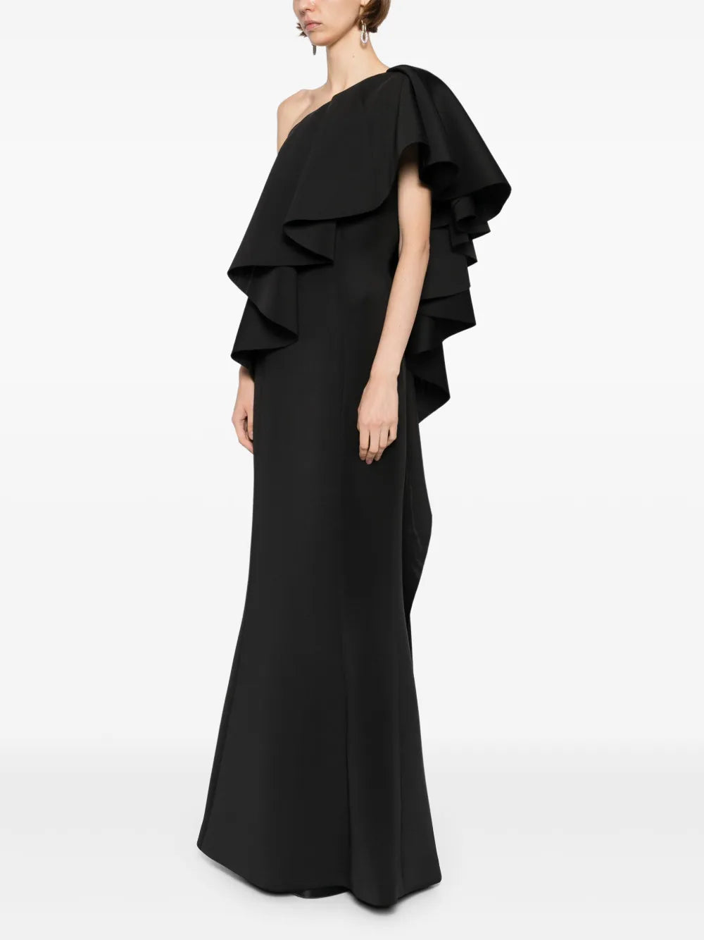 RUFFLED SCUBA LONG DRESS