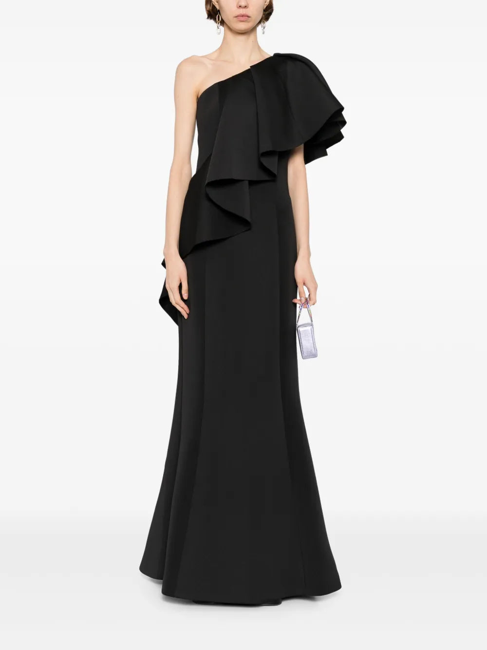 RUFFLED SCUBA LONG DRESS