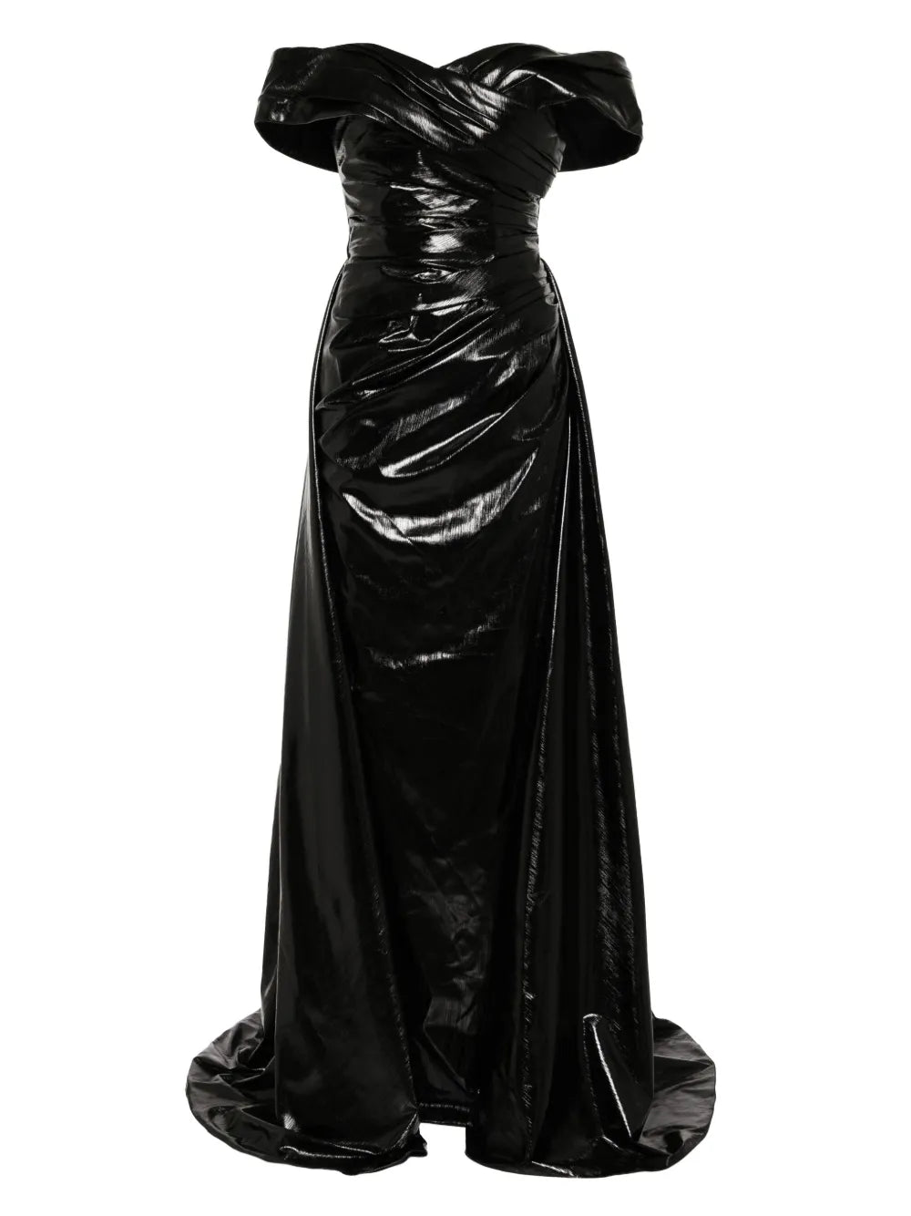 GOLD LAME OFF-SHOULDER DRESS