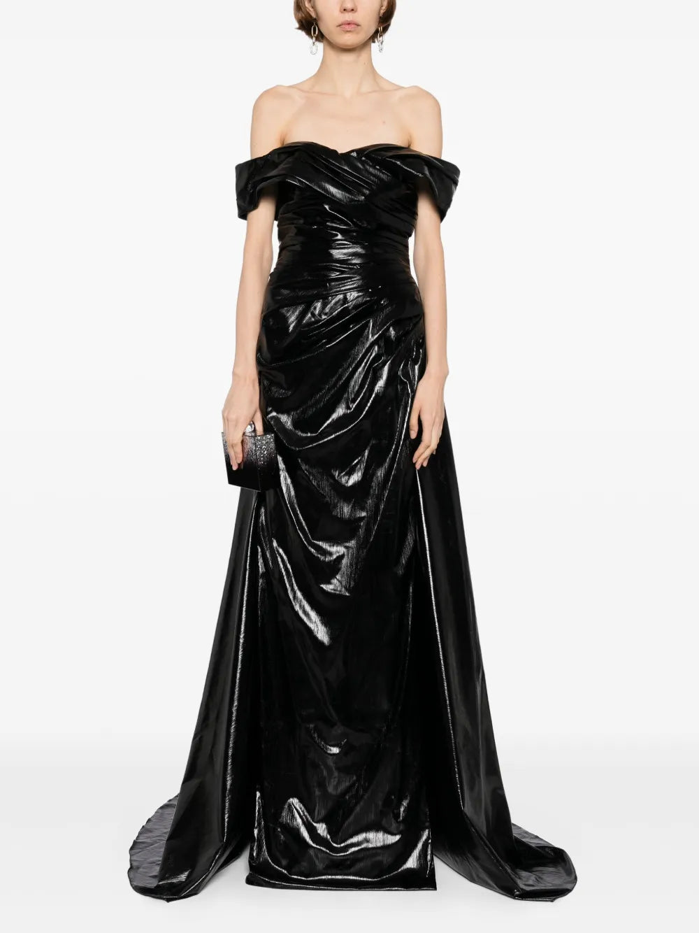 GOLD LAME OFF-SHOULDER DRESS