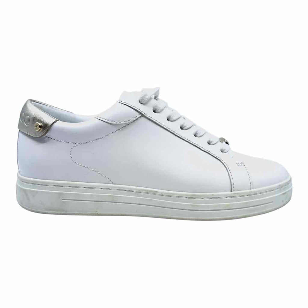 JIMMY CHOO Size 7.5 White Leather Solid Sneakers
