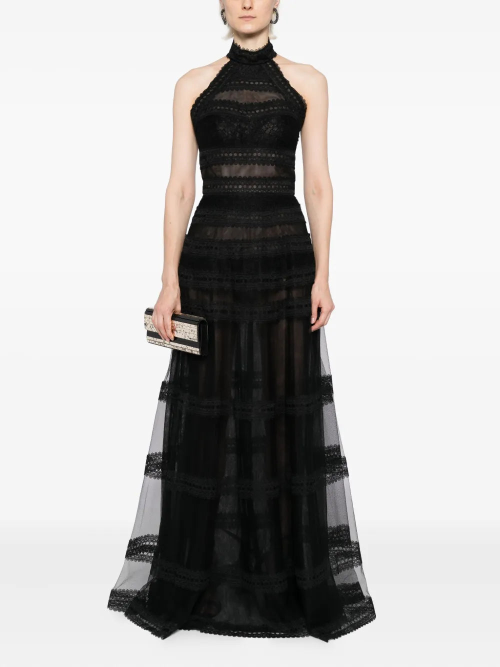 LACE STRIPED LONG DRESS