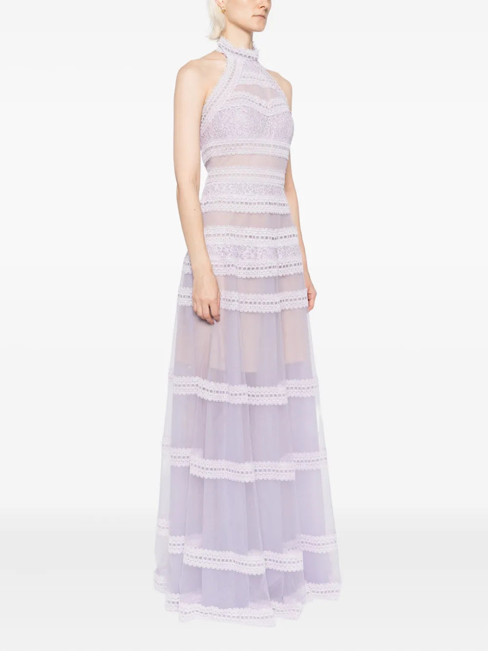 LACE STRIPED LONG DRESS