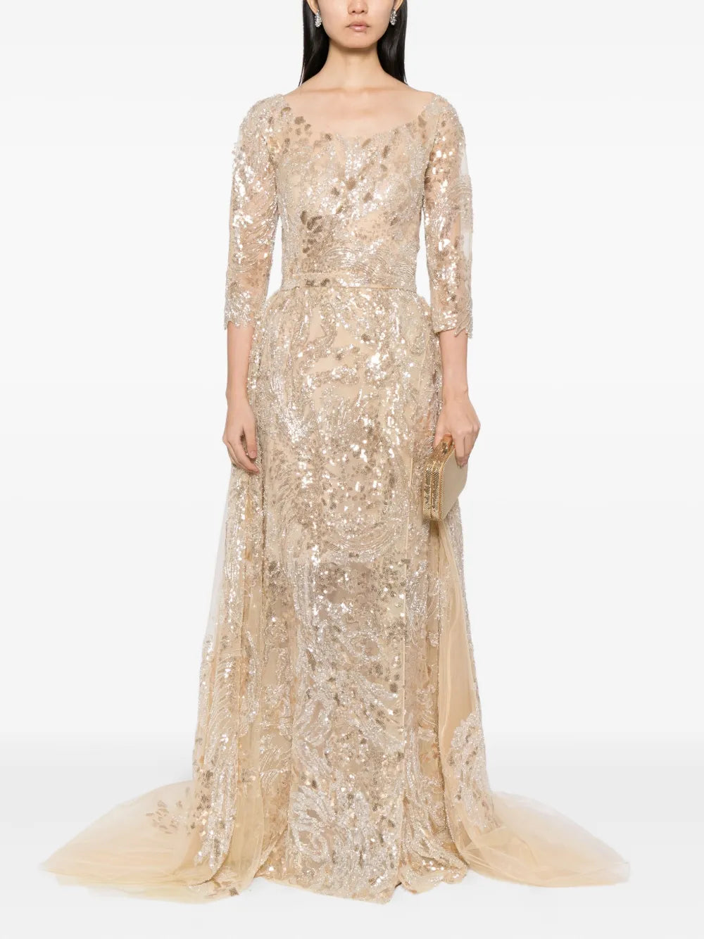 EMBROIDERED LONG DRESS WITH OVERSKIRT