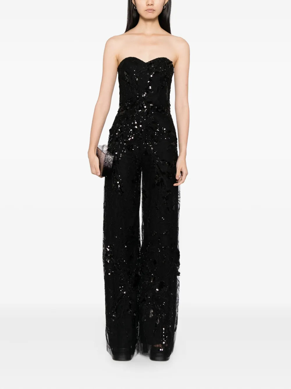 EMBROIDERED STRAPLESS JUMPSUIT