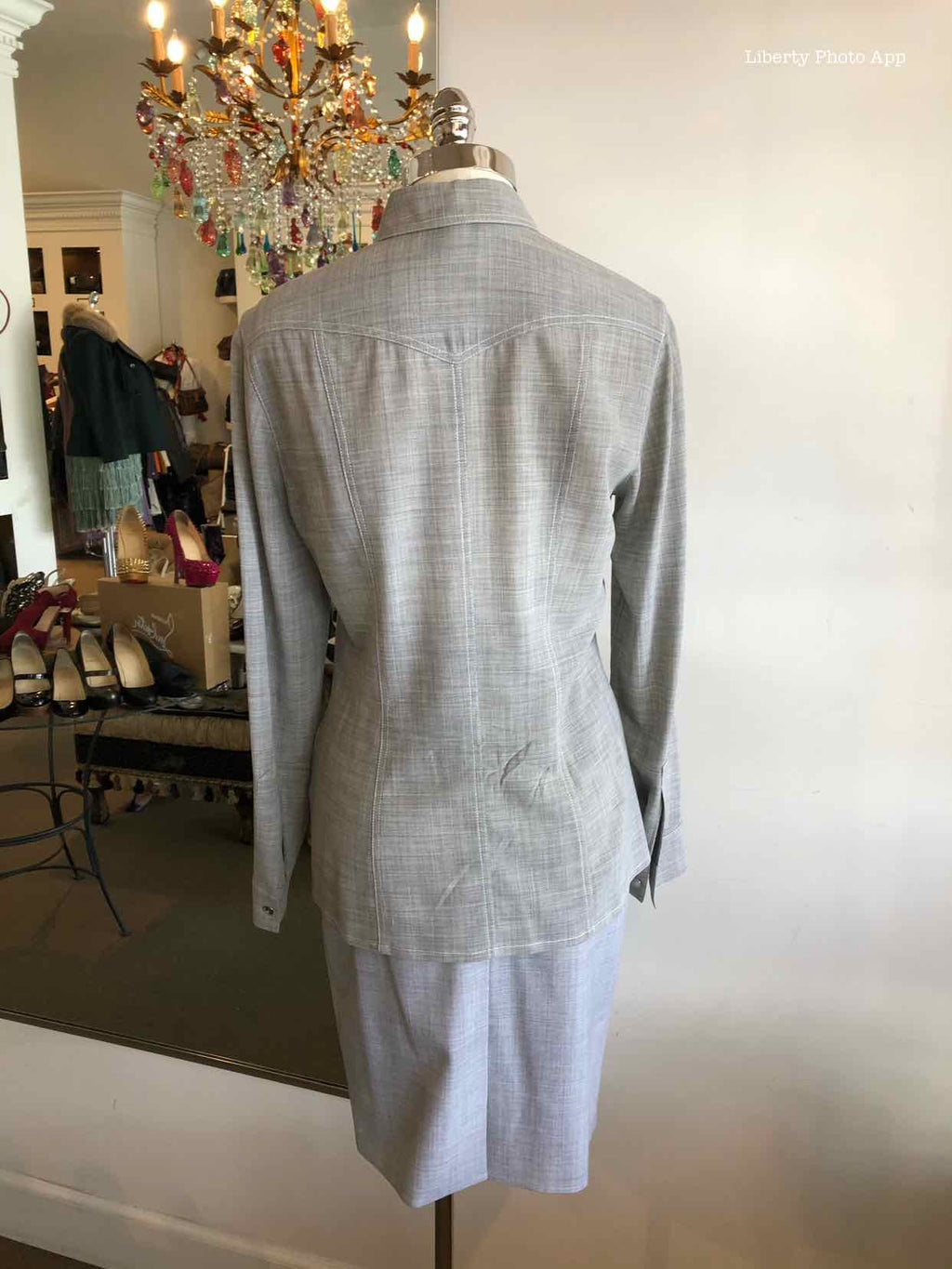 ESCADA Silver Button Up Skirt Suit | 4