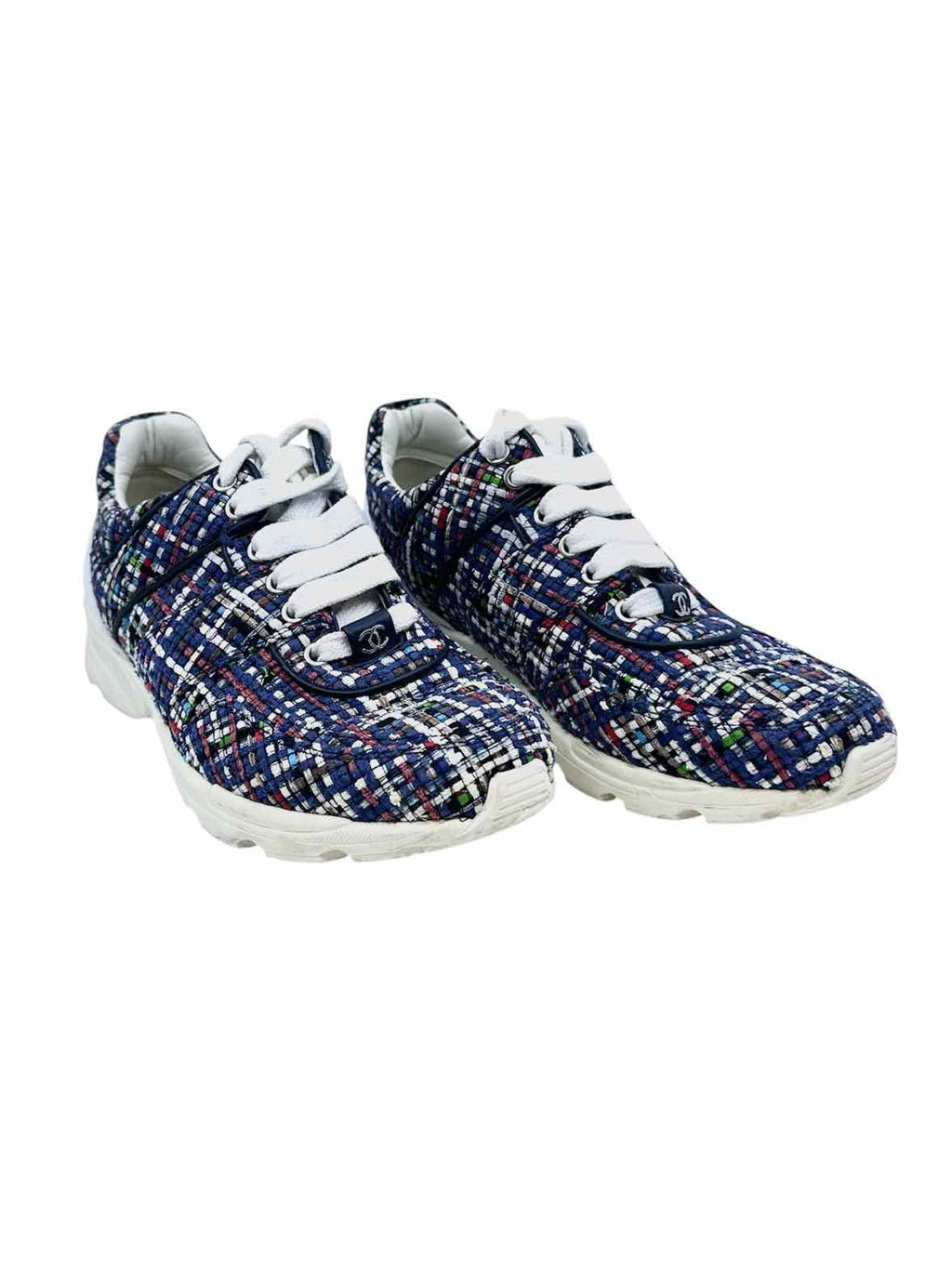 CHANEL Size 6.5 Multi-Color Tweed Sneakers