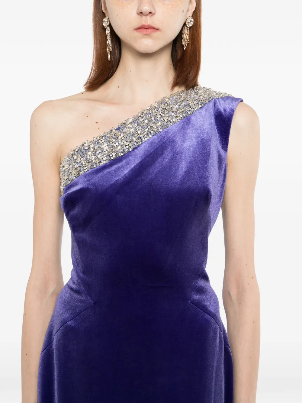 Crystal Embellished One-Shoulder Dress