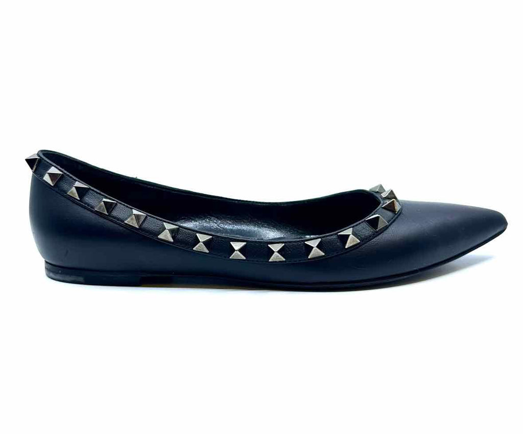 VALENTINO Rockstud Size 4.5 Black Leather Studs Flats