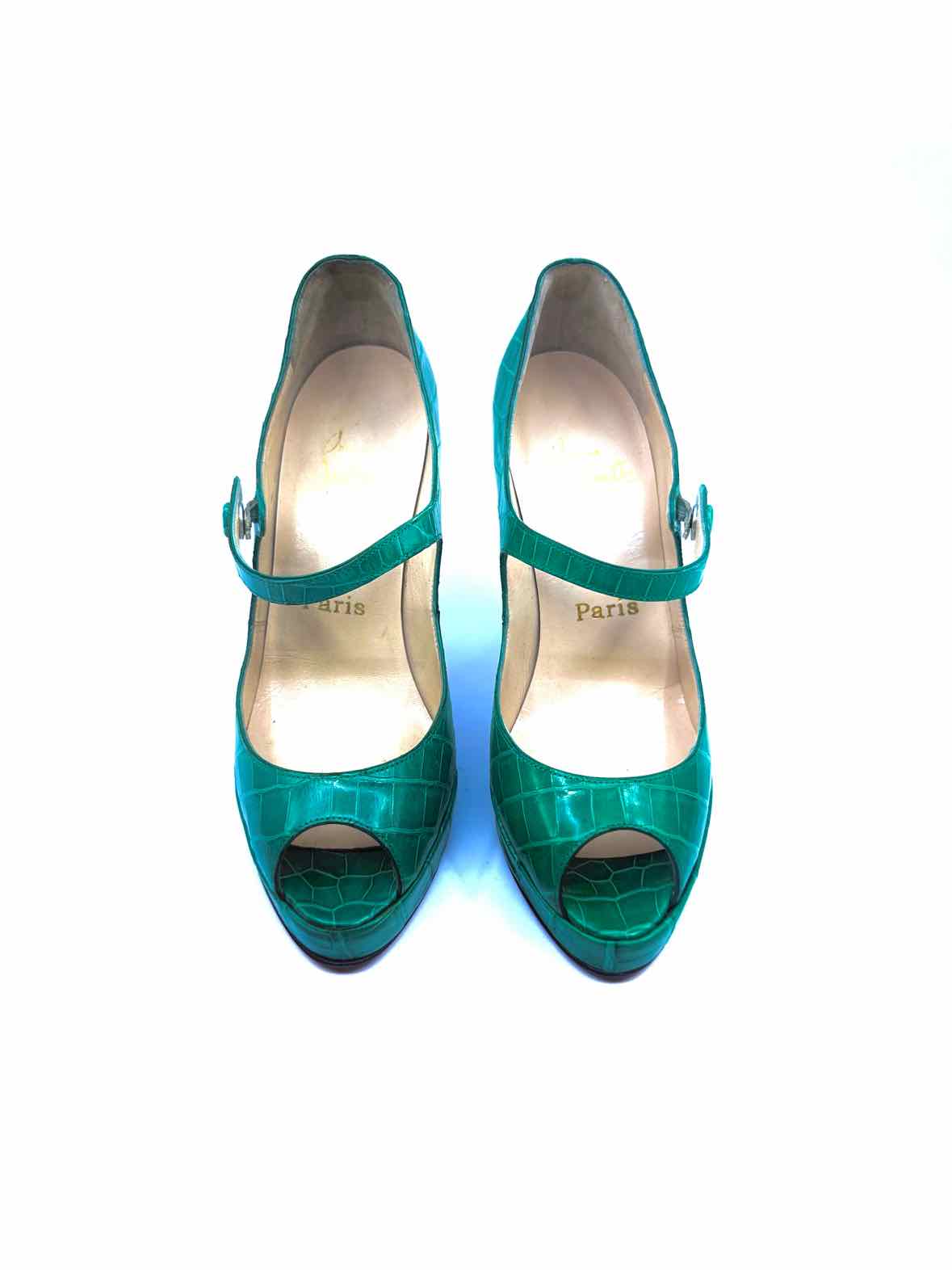 CHRISTIAN LOUBOUTIN Size 6.5 Green Leather Pumps