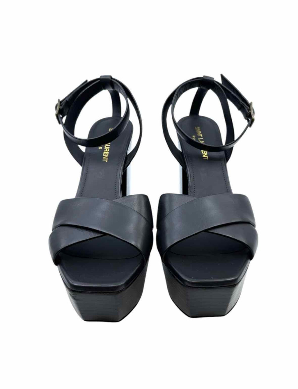 YVES SAINT LAURENT Farrah Size 7.5 Black Leather Solid Sandals